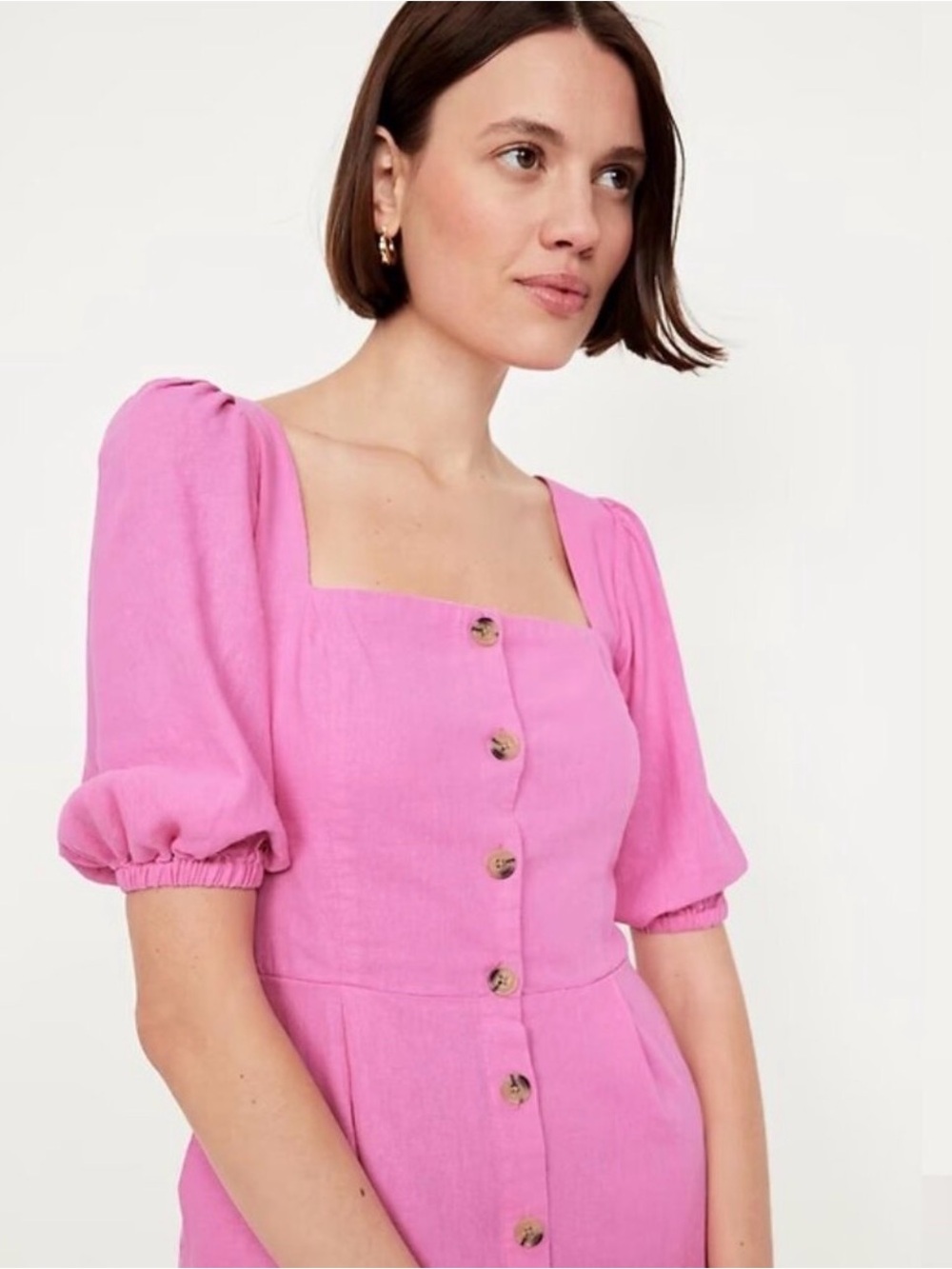 Old Navy Pink Square-Neck Button Midi Dress